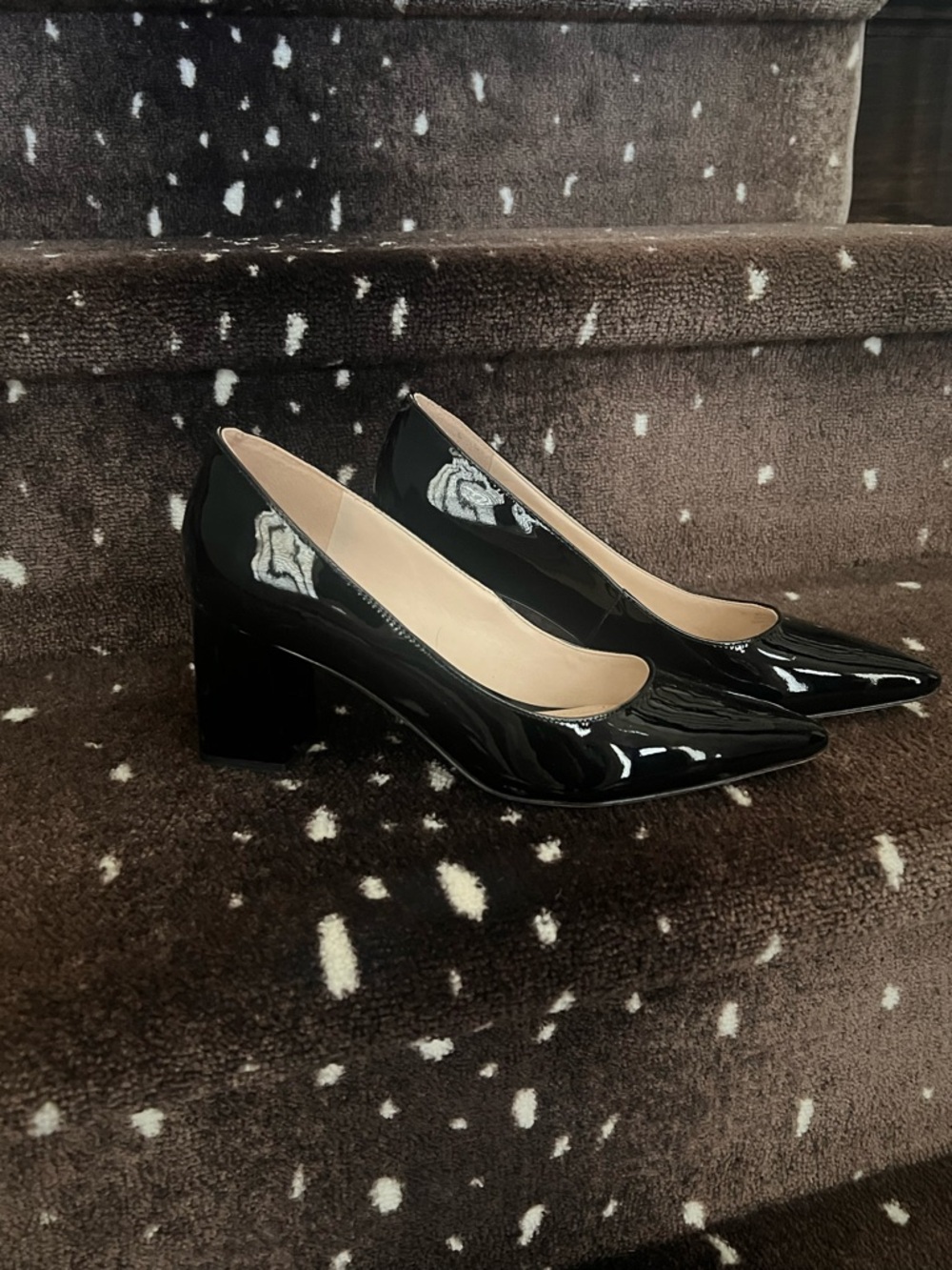 Marc Fisher Black Patent Block Heel Pumps